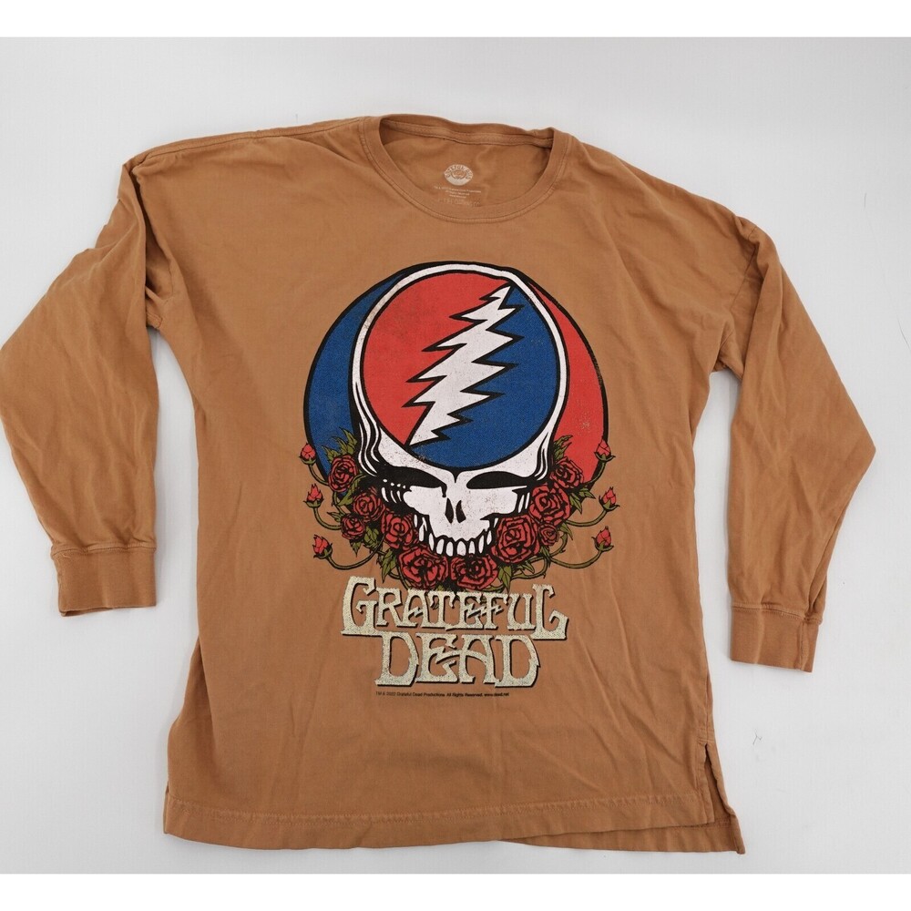 Grateful Dead Life Clothing Shirt Mens Medium Brown Long Sleeve Skull Rosees